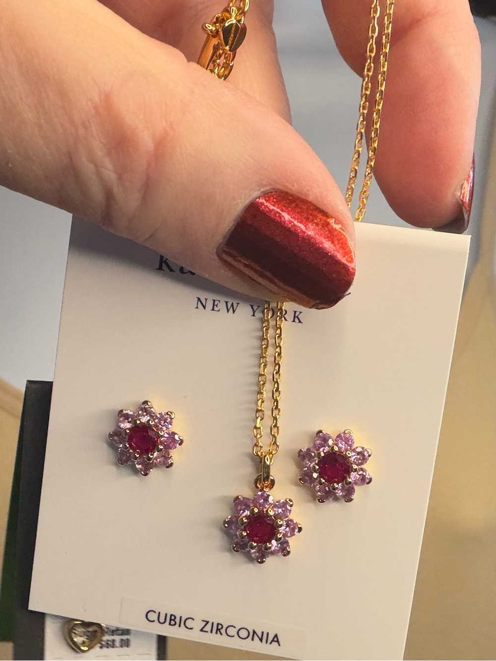 NWT Kate Spade Bursting Blooms Necklace & Earrings Set Pink Floral CZ